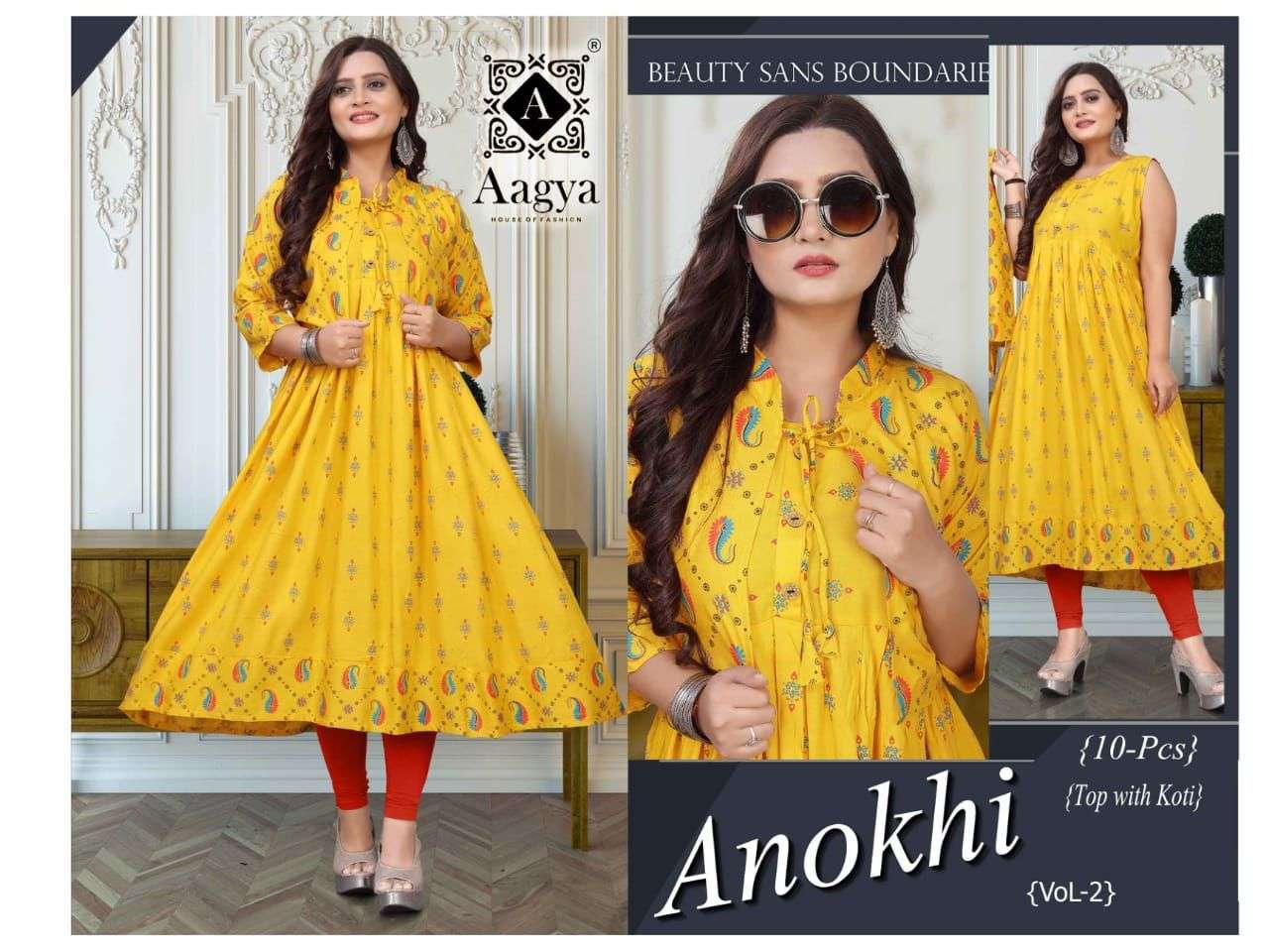 aagya anokhi vol-2 series 001-010 14 kg pure rayon kurti 