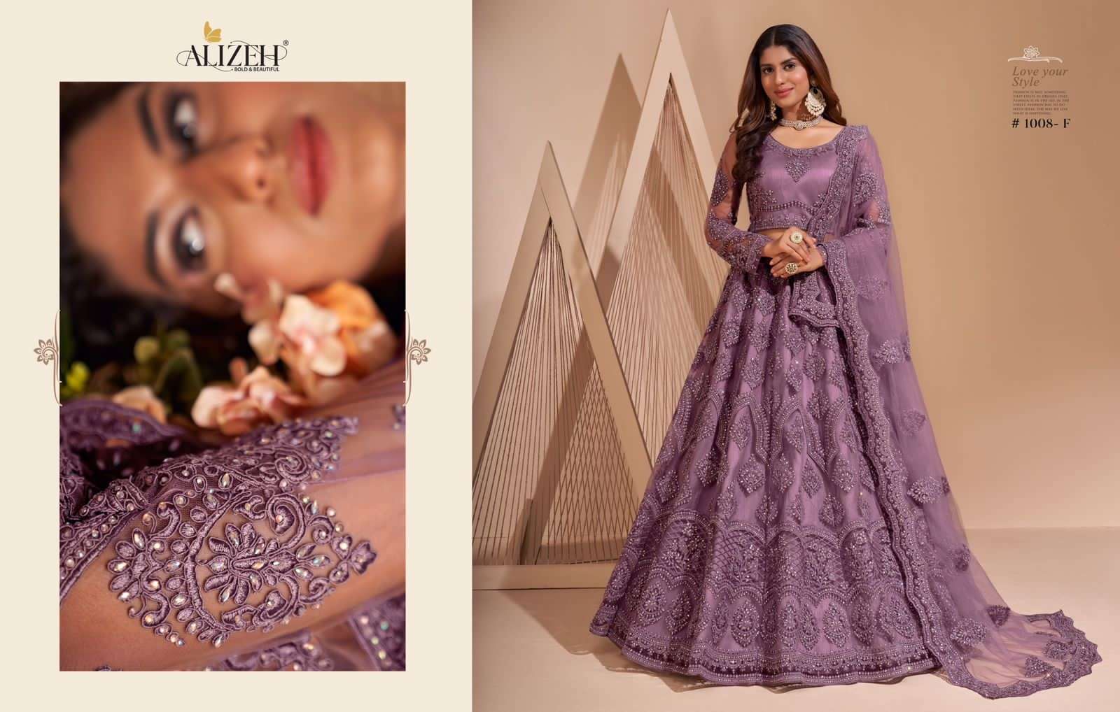 alizeh bridal heritage colour splash series 1001-1008 net lehenga 