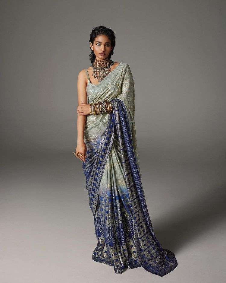 df 3249 design georgette with 5mm sequence work sarees