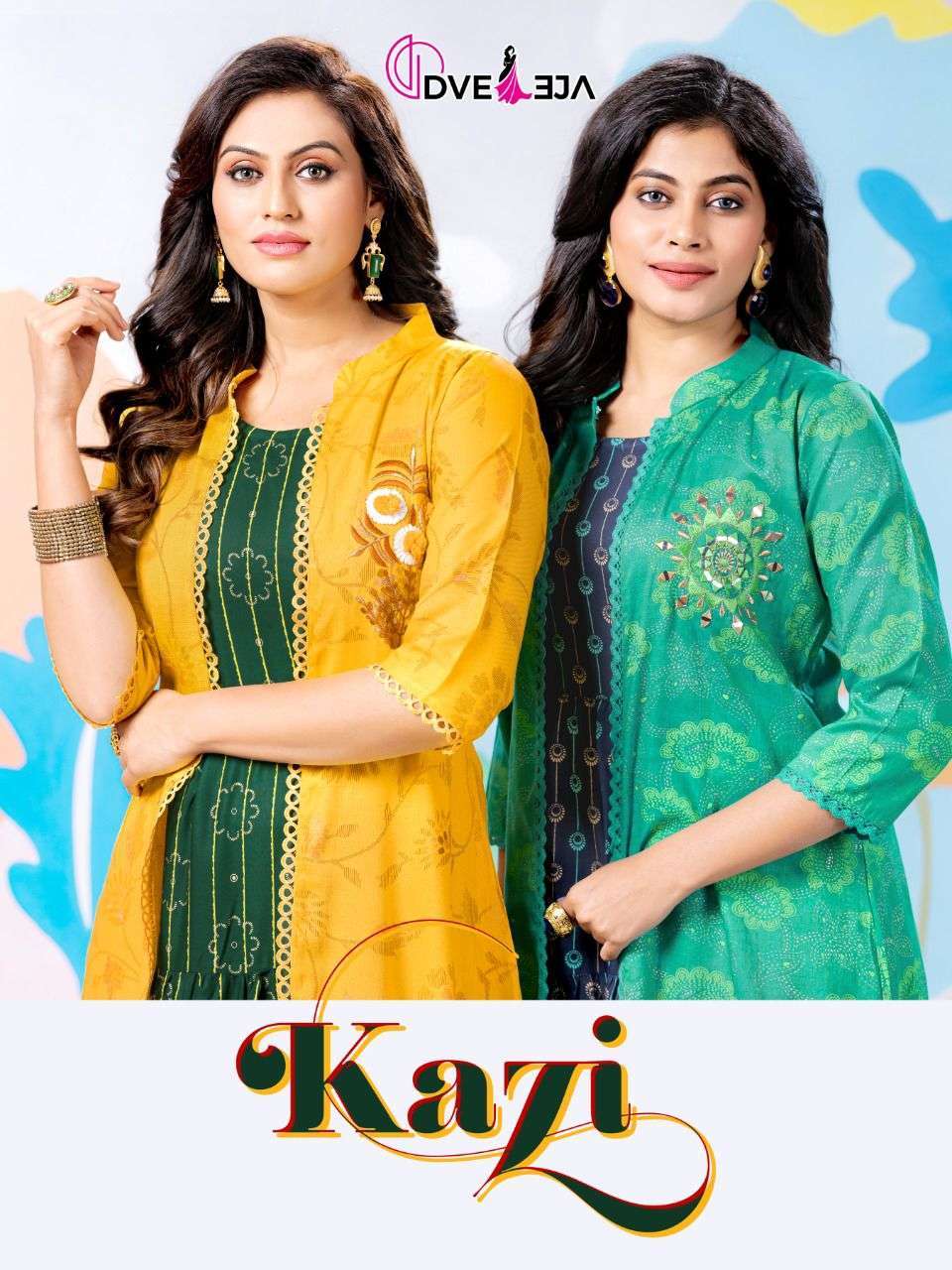 dveeja kazi series 101-108 heavy rayon kurti with jacket