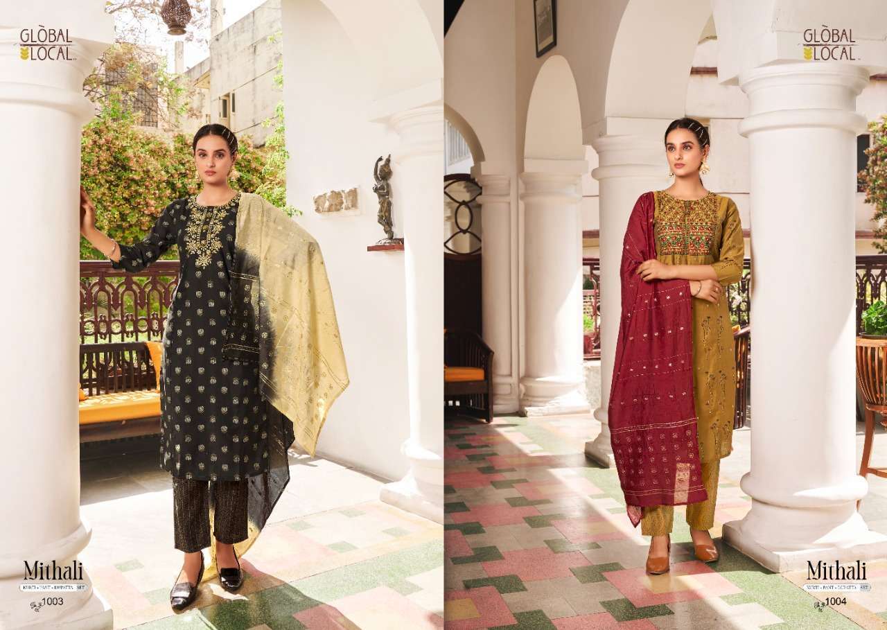 Global local mithali series is 1001-1006 chanderi silk readymade suit