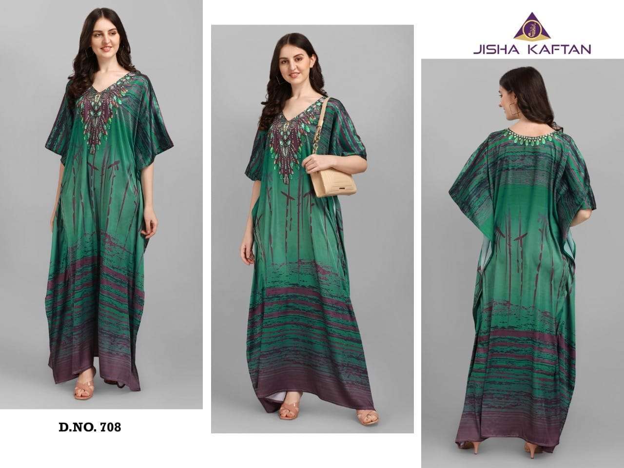 Jisha Kaftan Kaftan e Nazakat Vol 7 series 701-705 smooth satin kaftan
