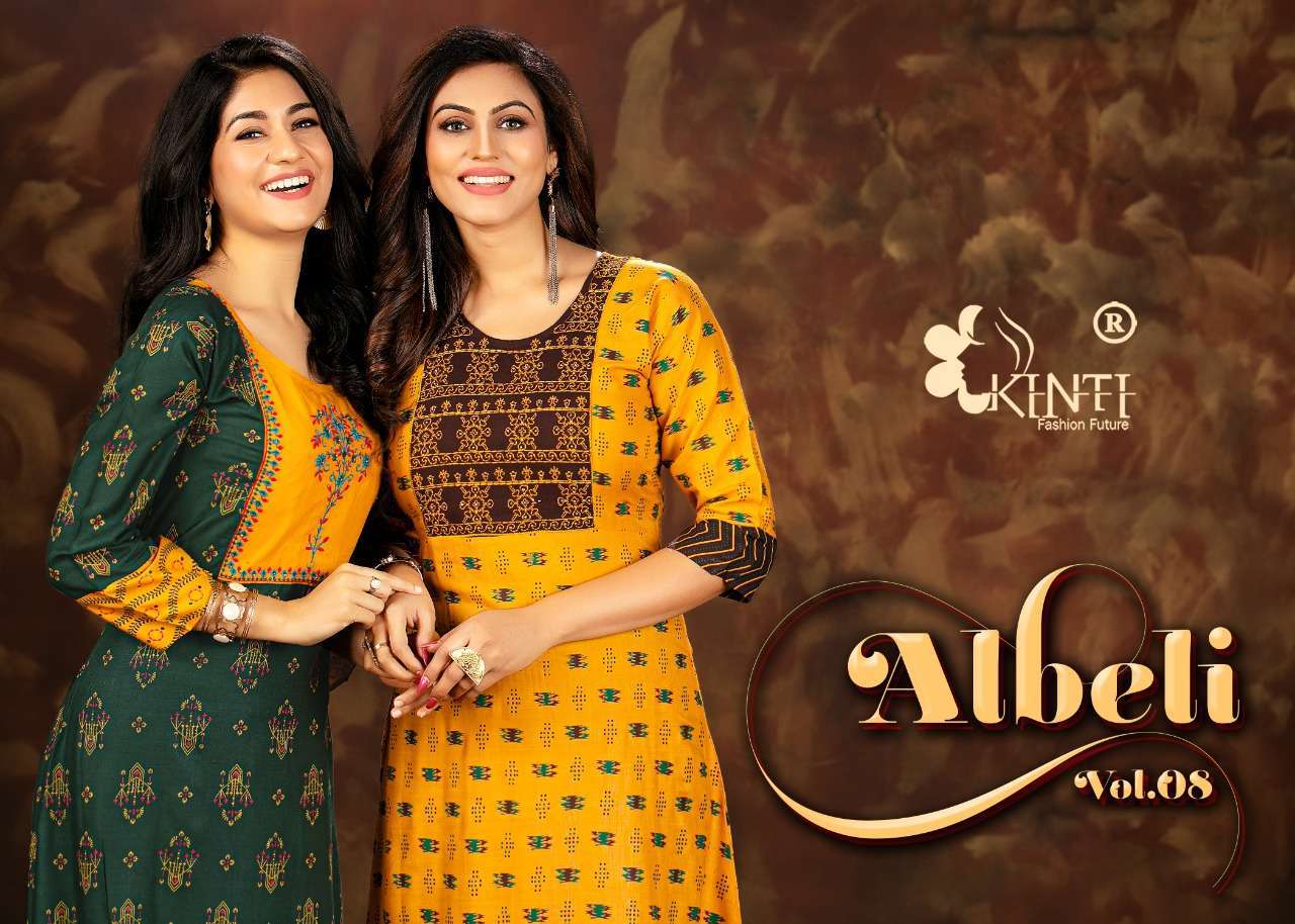 kinti albeli series 801-808 14 kg rayon slub kurti 