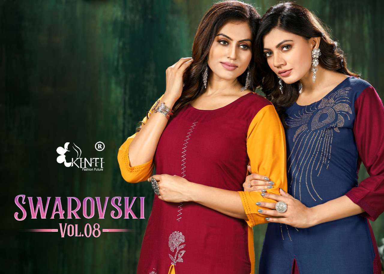 kinti swarovski vol 8 series 801-808 heavy rayon slub kurti 