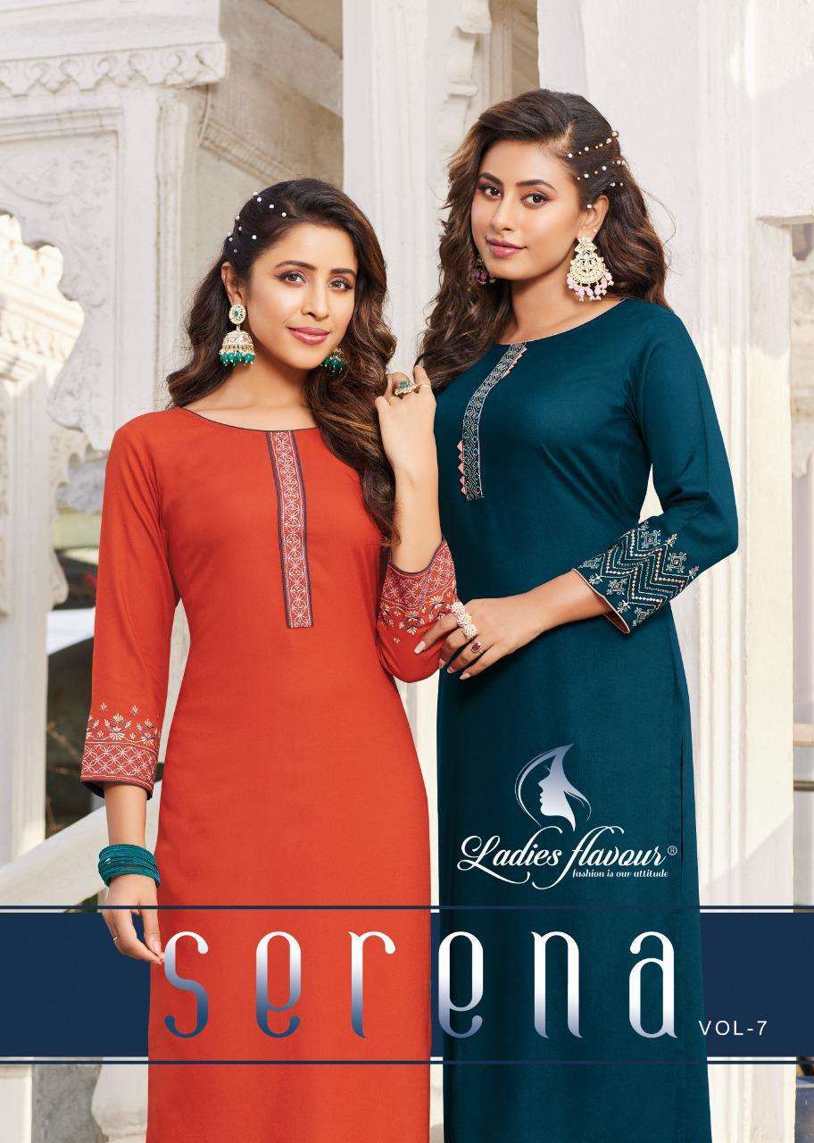 ladies flavour serena vol 7 series 7001-7006 14 kg rayon kurti 