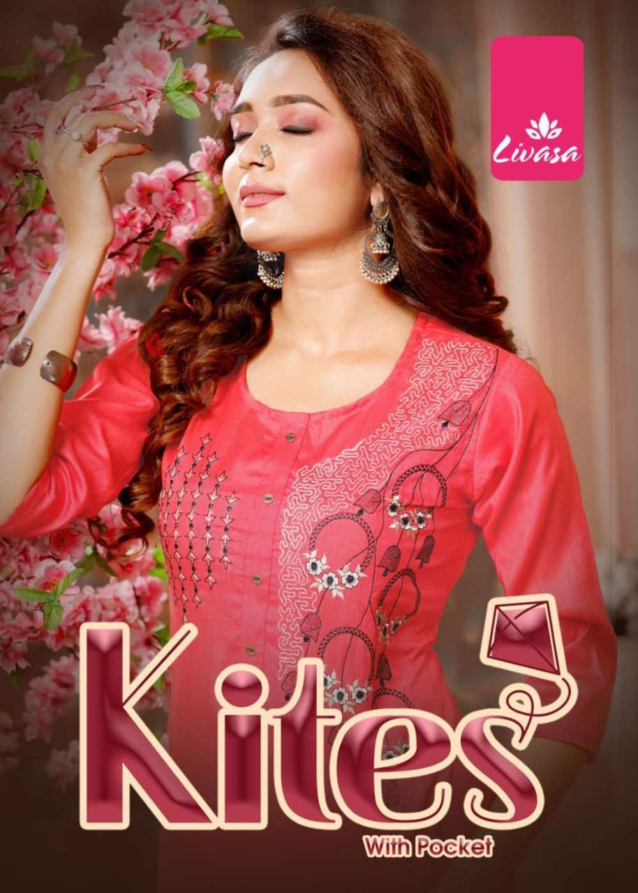 livasa kites series 101-108 rayon arrow embroidery kurti 