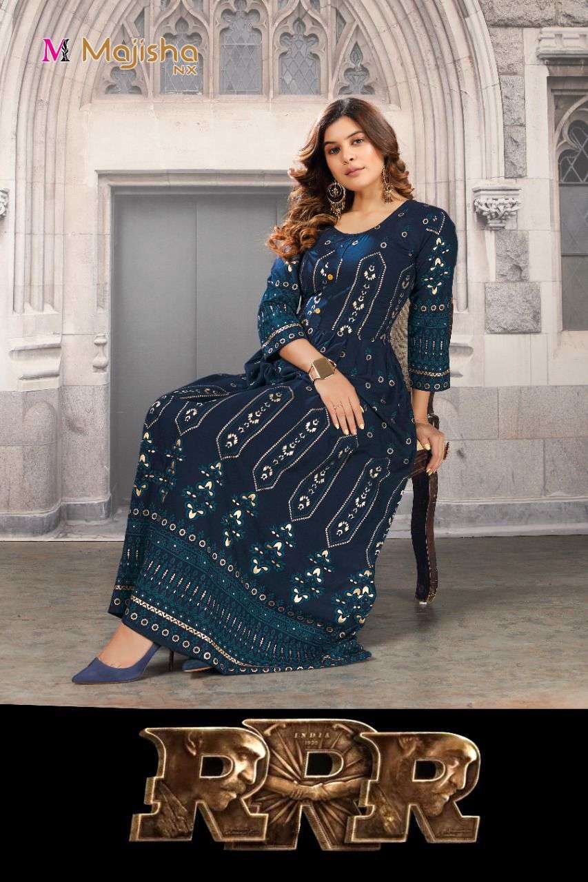 majisha nx rrr vol 1 series 1001-1008 14 kg rayon kurti