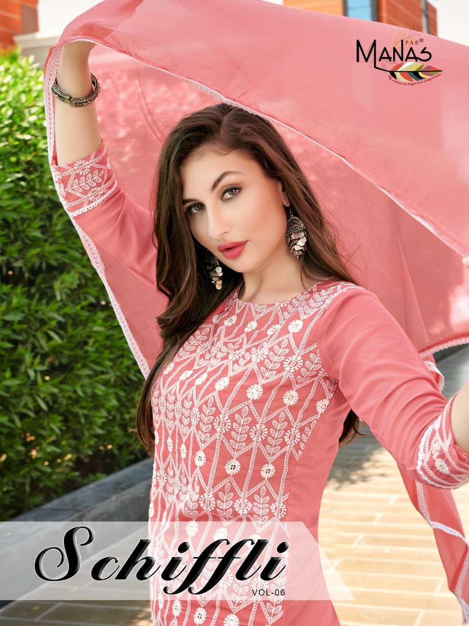manas schiffli vol 6 series 7031-7036 georgette readymade suit 