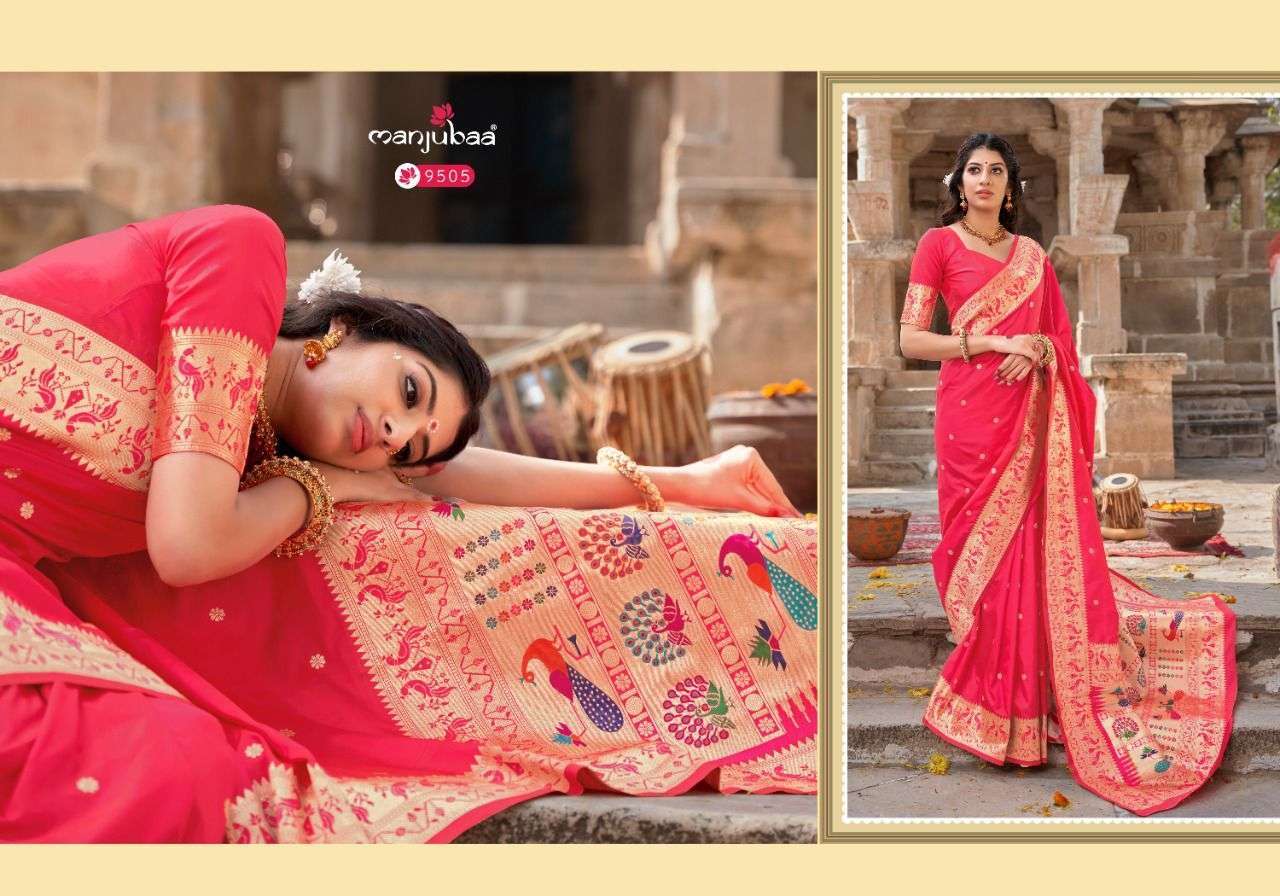 manjubaa mallaika silk series 9501-9508 banarasi silk saree