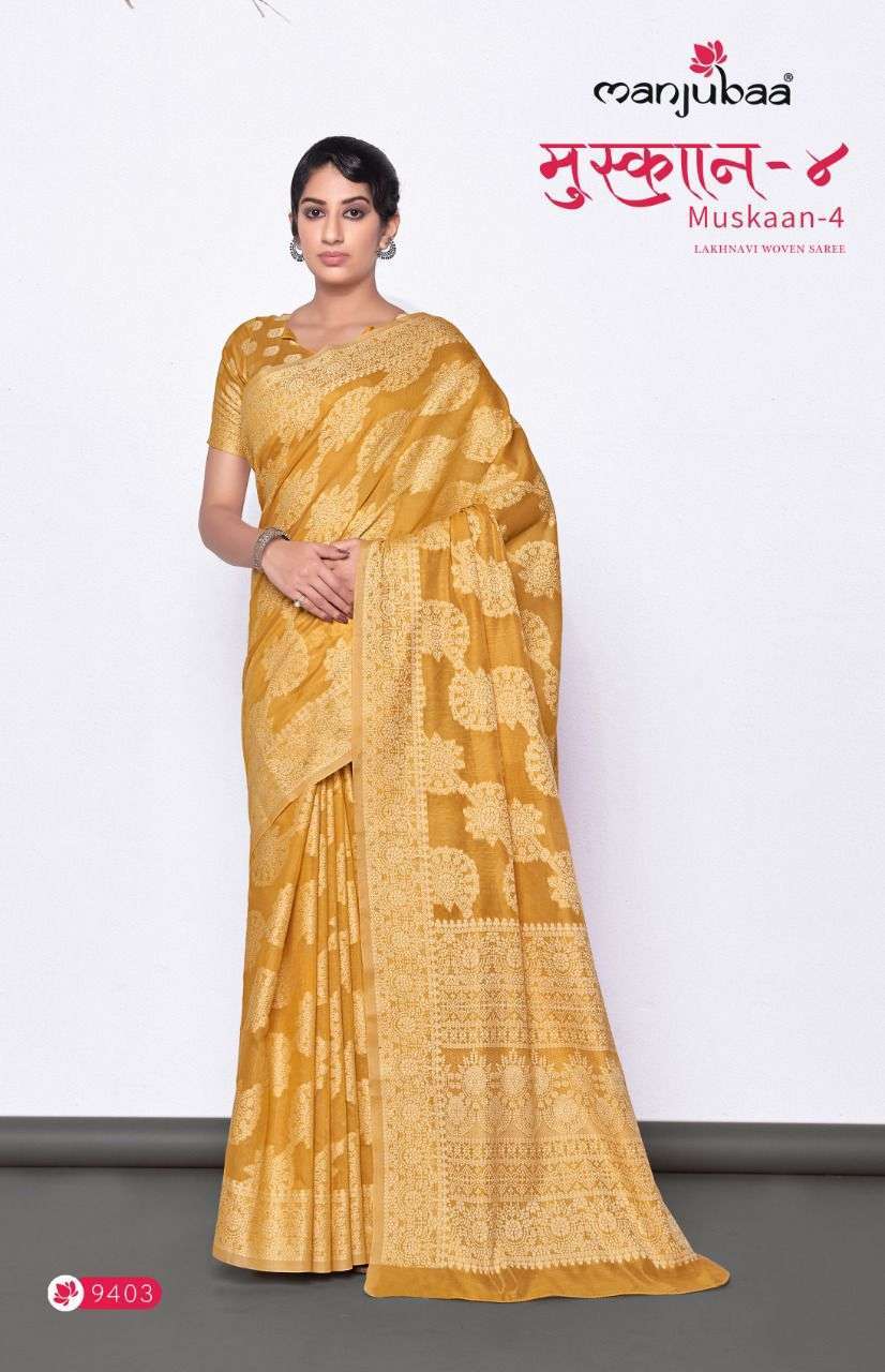 Manjubaa muskaan 4 series 9401-9406 lucknowi cotton saree
