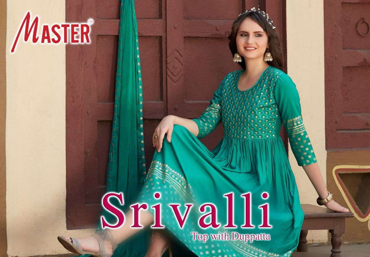 master srivalli series 001-008 rayon gold print work kurti 