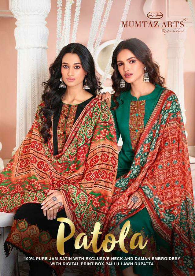 mumtaz arts patola satin series 12001-12010 pure jam satin suit 