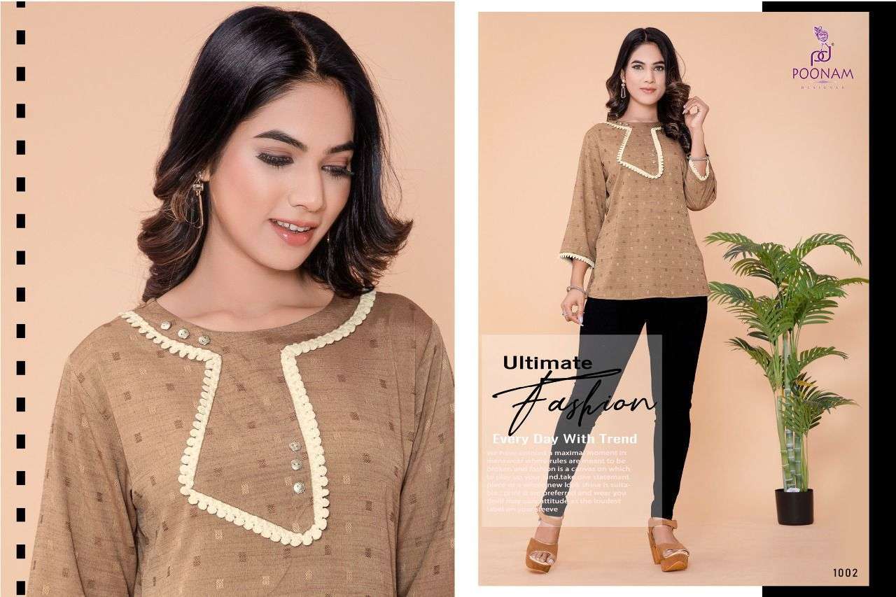 Poonam designer ruaab series 1001-1006 self jacquard rayon kurti