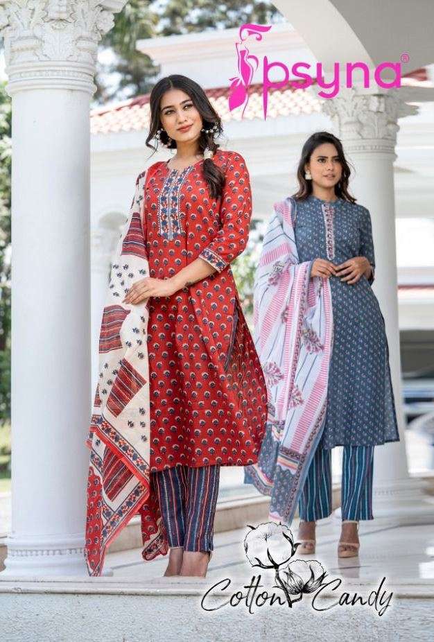 Psyna cotton candy series 1001-1008 cotton cambric readymade suit 