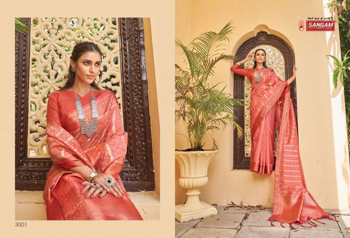 sangam prints gulmohar series 3001-3006 organza saree