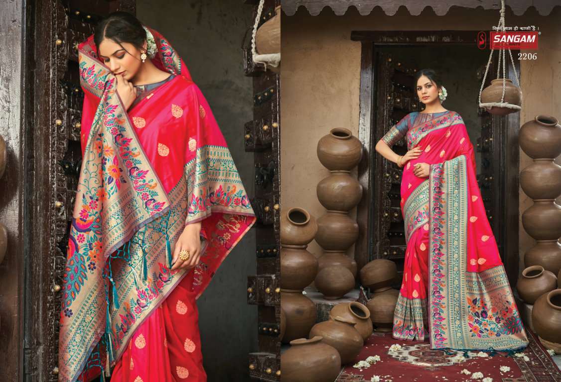 sangam prints shwetambari silk series 2201-2206 paithani silk saree