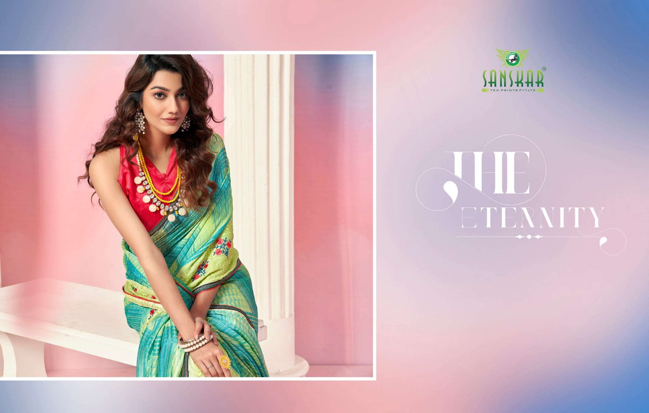 sanskar tex nanya vol 9 series 20120-20131 bright moss chiffon saree
