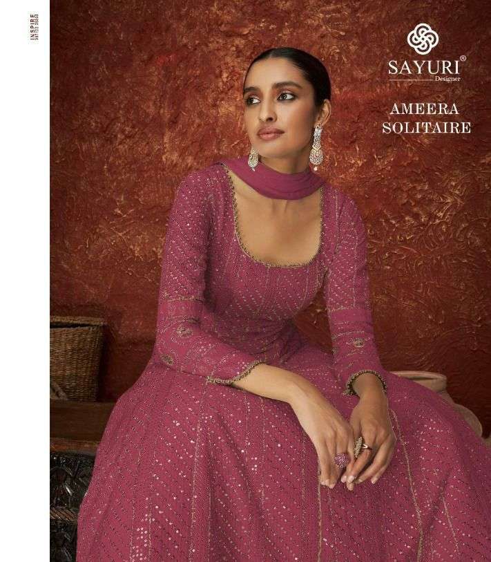 SAYURI AMEERA SOLITAIRE DESIGNER REAL GEORGETTE SUIT 
