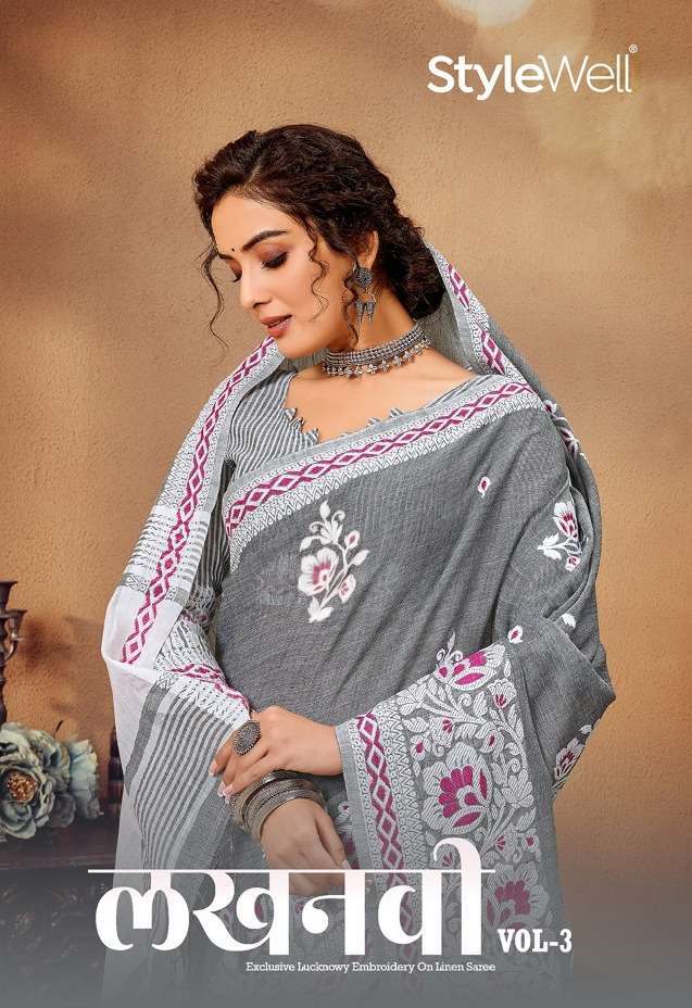 stylewell lucknowi vol 3 series 681-688 lucknowi meena linen saree
