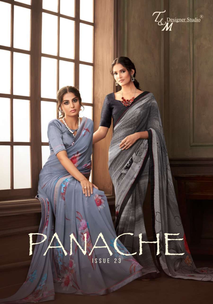 t & m designer panche 23 series 42309-42322 georgette saree