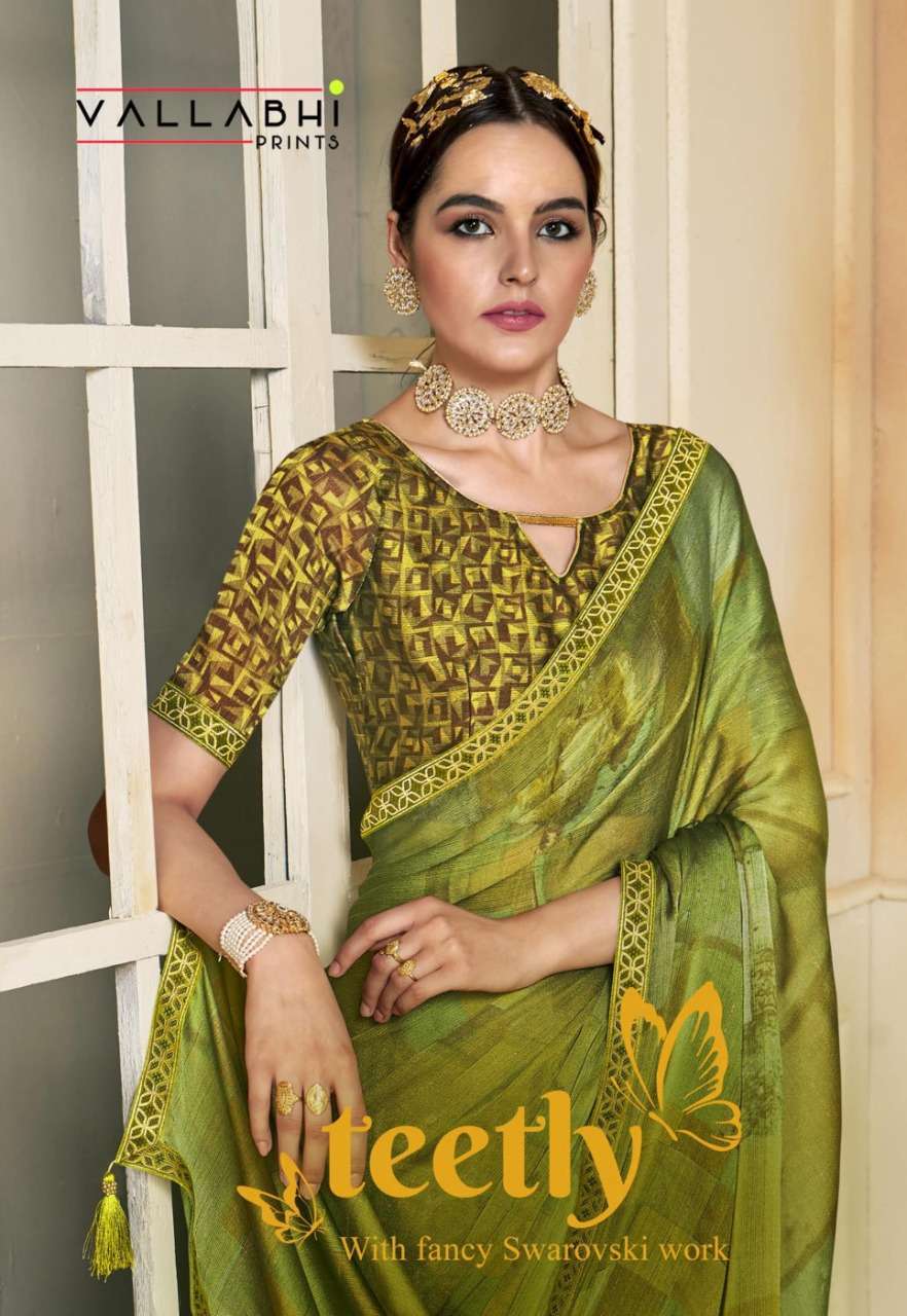 vallabhi prints teetly series 15331-15338 moss chiffon saree
