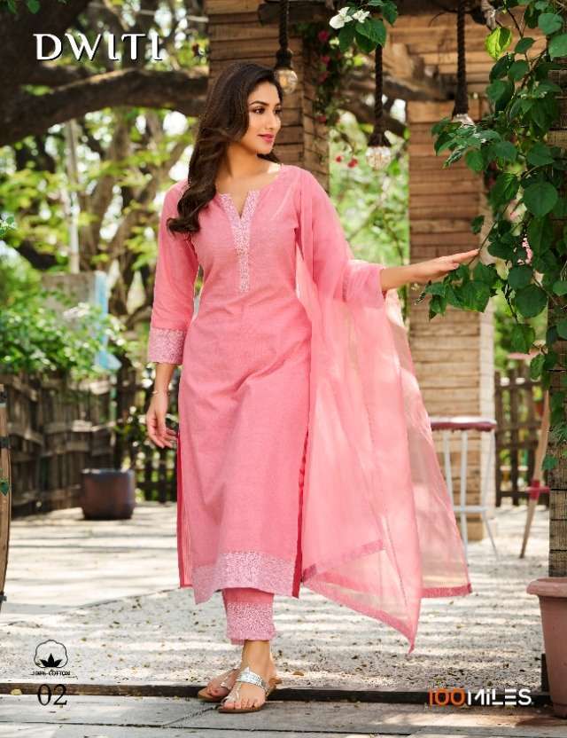 100 miles dwiti series 01-04 pure cotton readymade suit 
