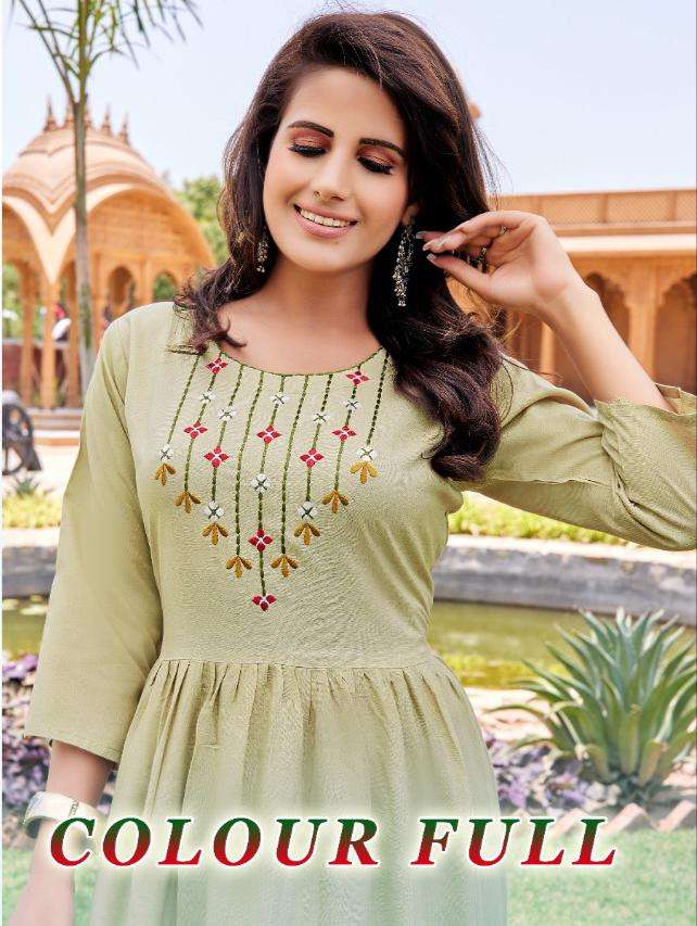 akhand jyot colour full series 1001-1008 heavy 14 kg rayon kurti 