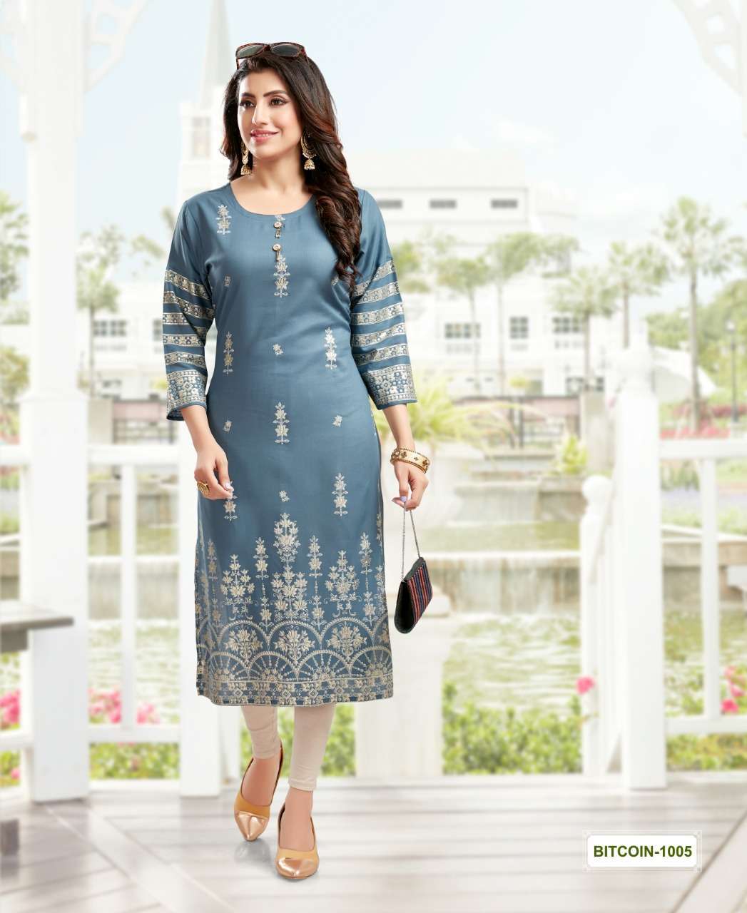 artriddhs bitcoin series 1001-1006 rayon mill foil print kurti