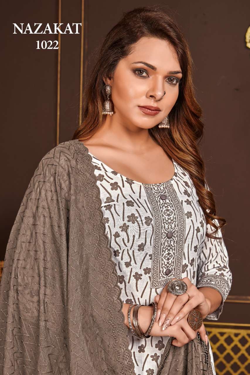 bipson nazakat 1022 pure cotton print with work suit 