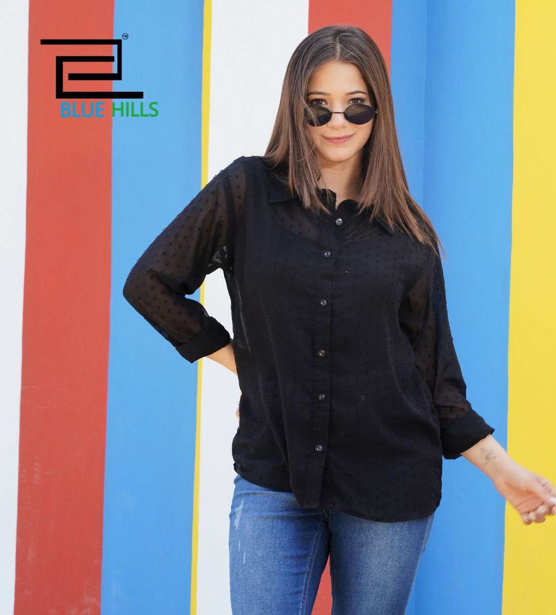 BLUE HILLS TRENDY SHIRTS DESIGNER GEORGETTE BUTTI SHIRTS 