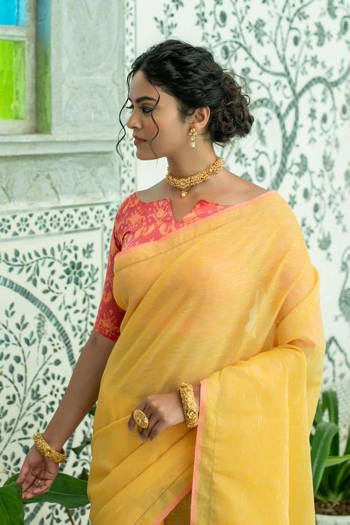 BT-10 DESIGNER PURE LINEN KATHA WEAVING SAREE