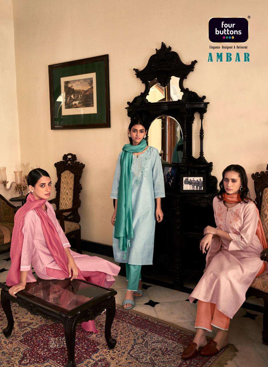 four buttons ambar series 1391-1396 linen cotton readymade suit