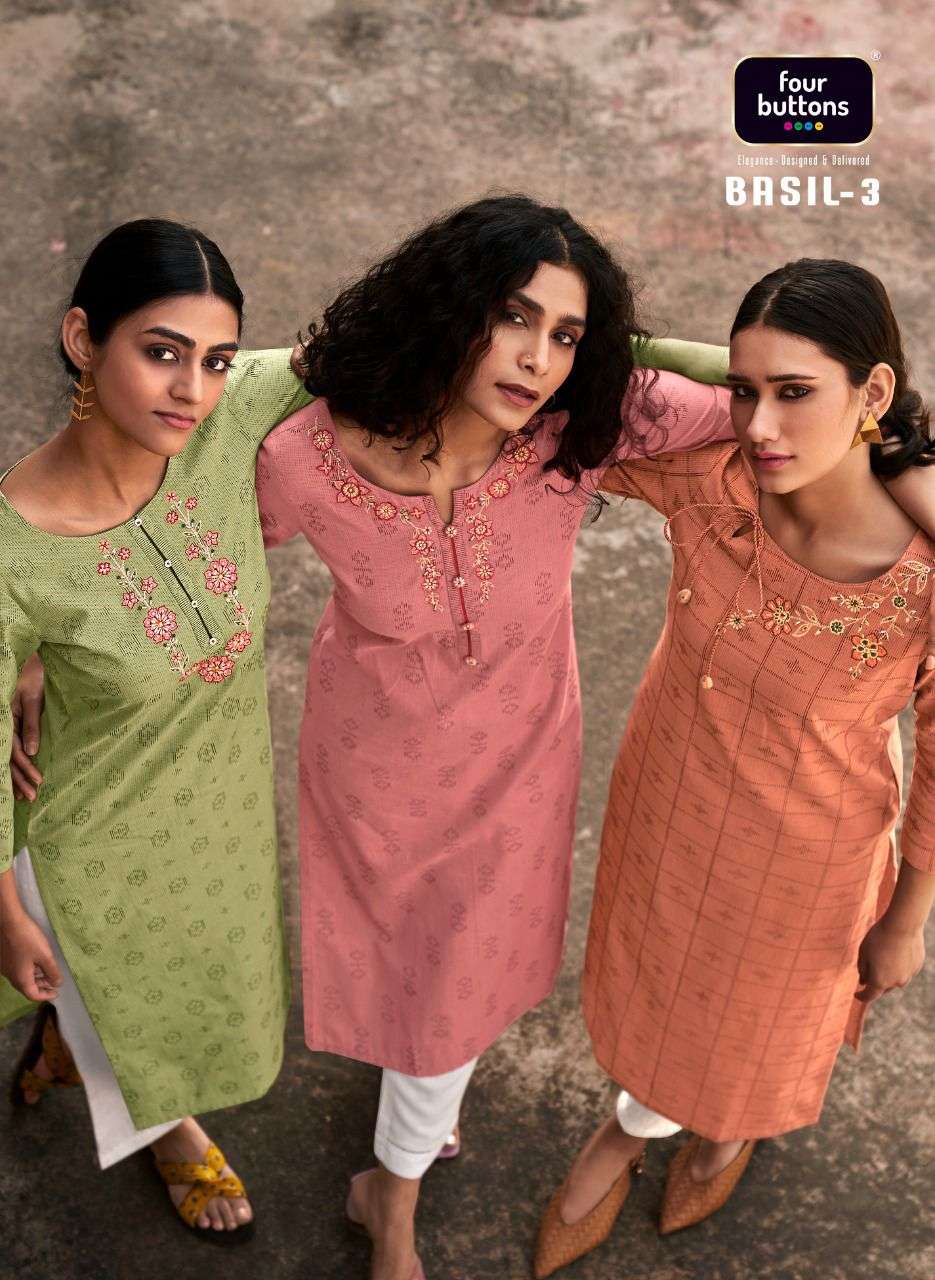 four buttons basil vol 3 series 1861-1868 pure cotton kurti 