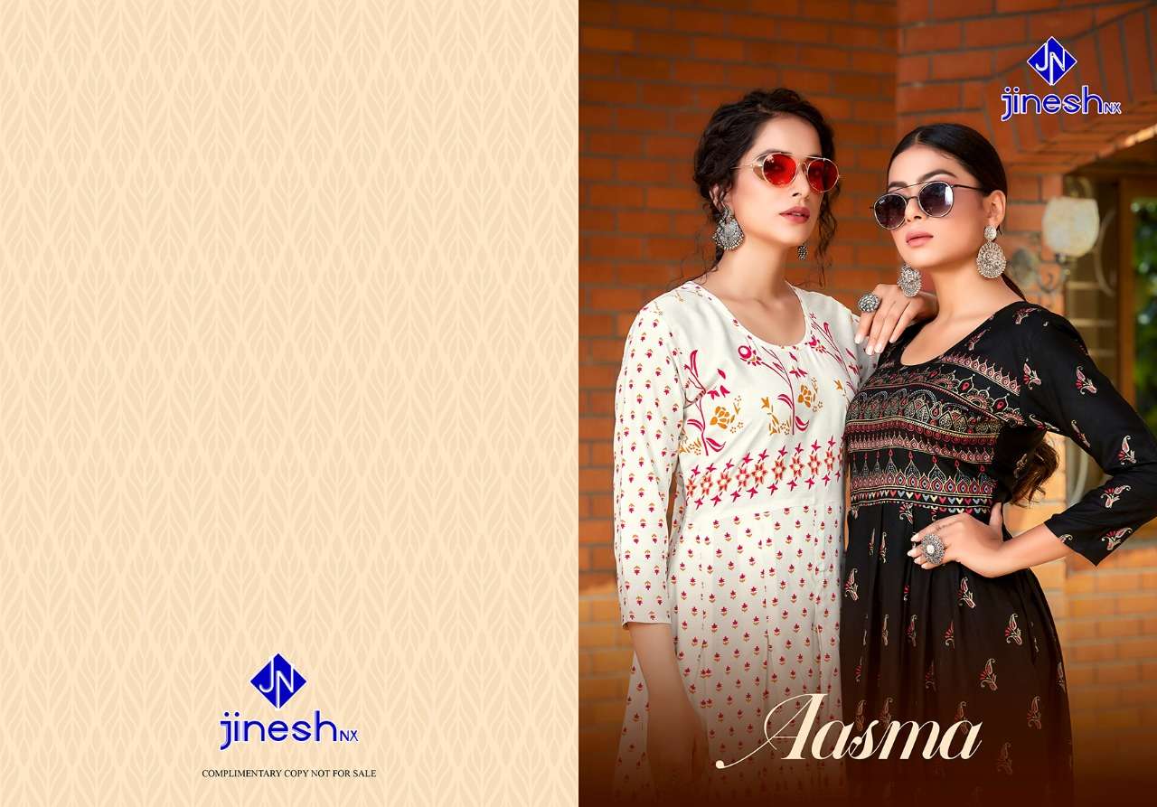jinesh nx aasma vol 1 series 1001-1008 14 kg rayon kurti 