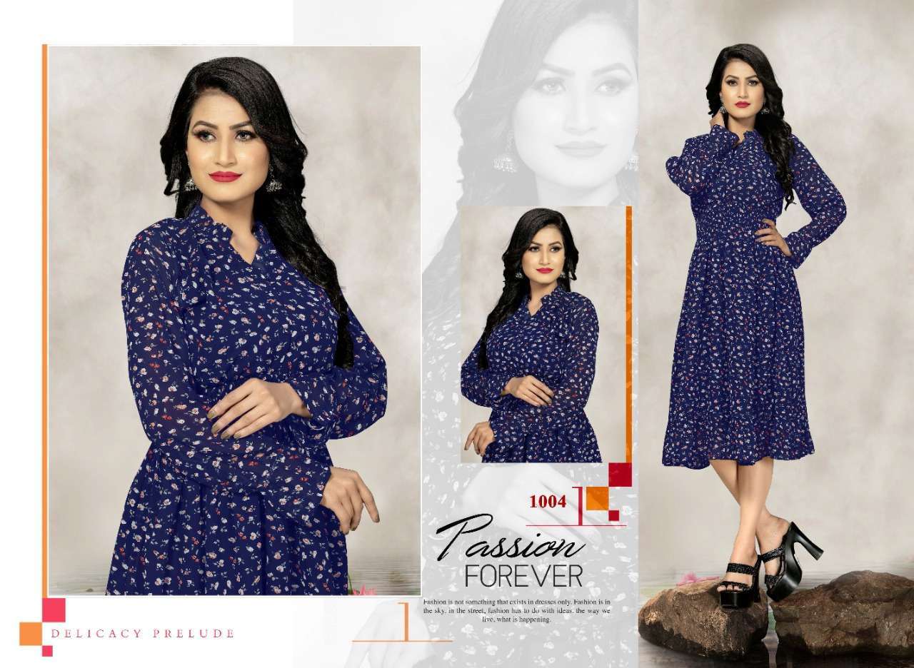 journey design visha series 1001-1004 georgette long kurtis