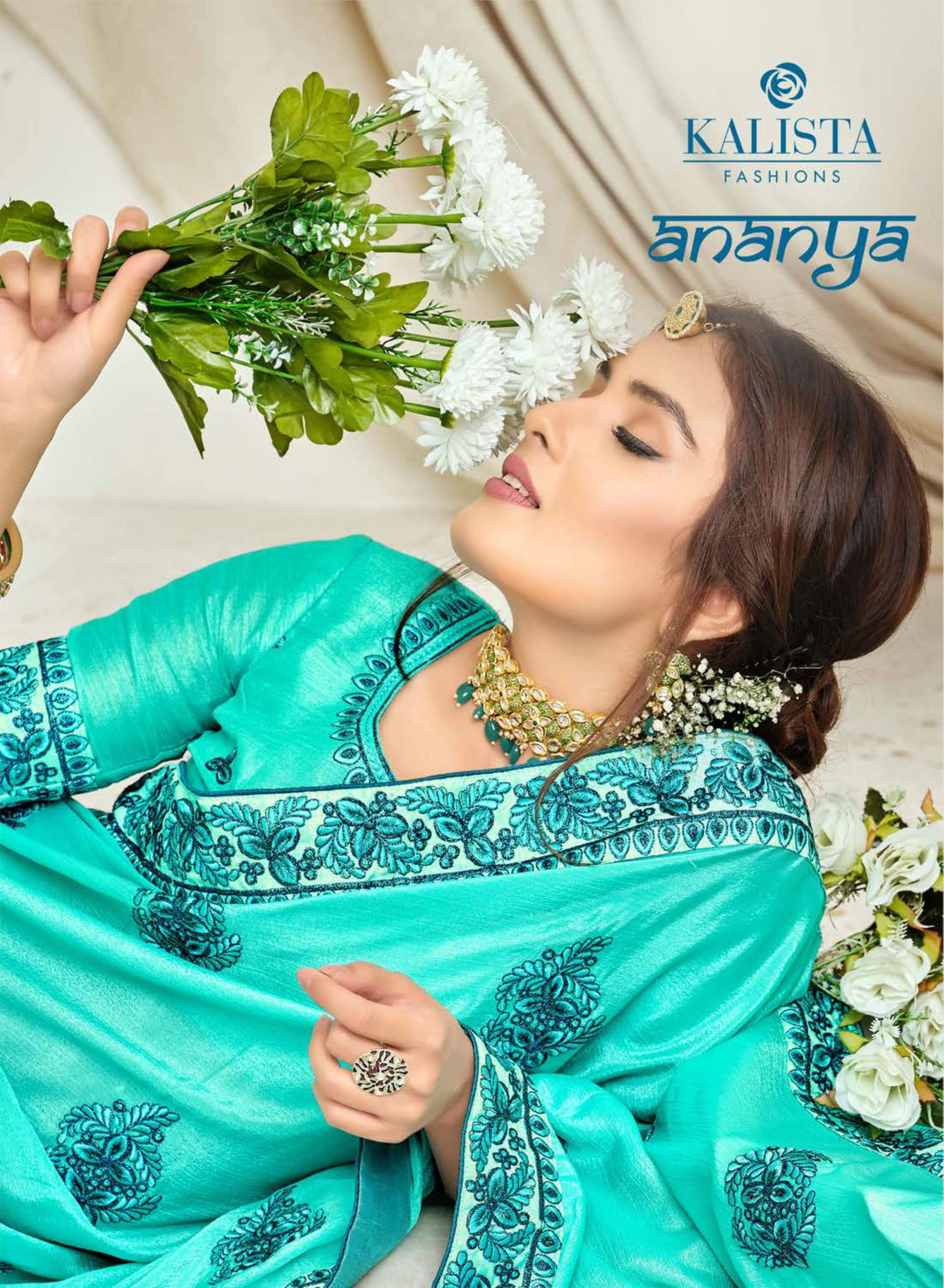 kalista ananya series 1001-1006 chinon embroidery saree