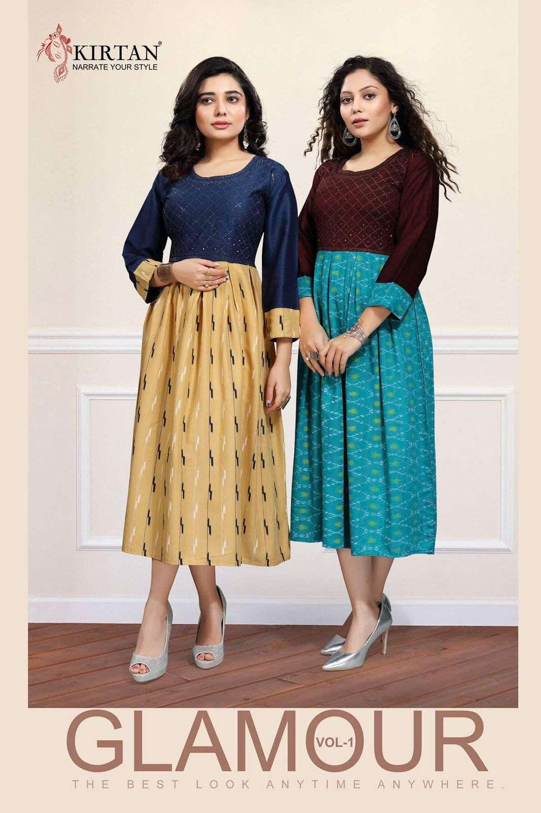 kirtan glamour vol-1 series 101-106 heavy rayon 14 kg kurti 