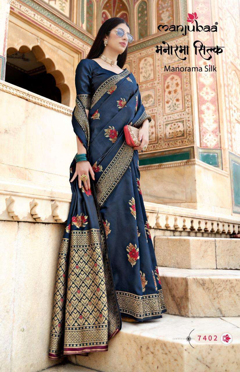 manjubaa manorama silk series 7401-7406 soft banarasi satin silk saree