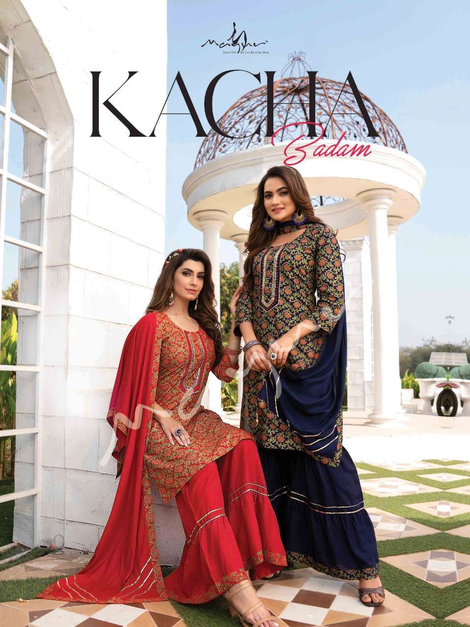 mayur kacha badam series 101-106 Rayon Vegetable Prints sharara suits