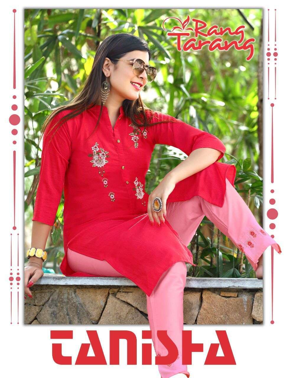 rang tarang tanisha 2 series 401-406 coral silk chinon kurti