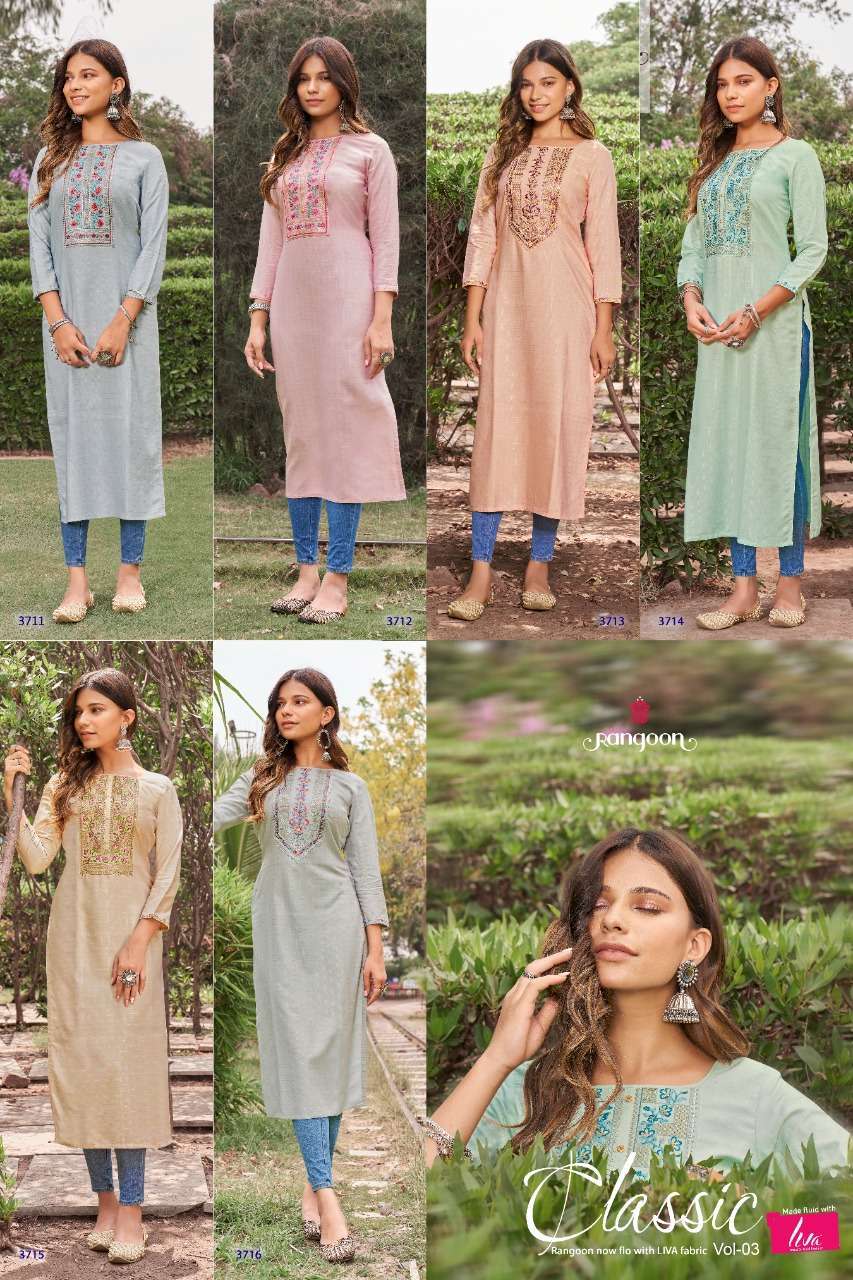 rangoon classic vol 3 series 3711-3716 cotton lining kurti