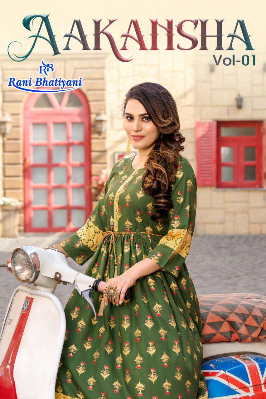 Rani Bhatiyani Akansha Vol-1 series 101-108 14 kg rayon kurti 
