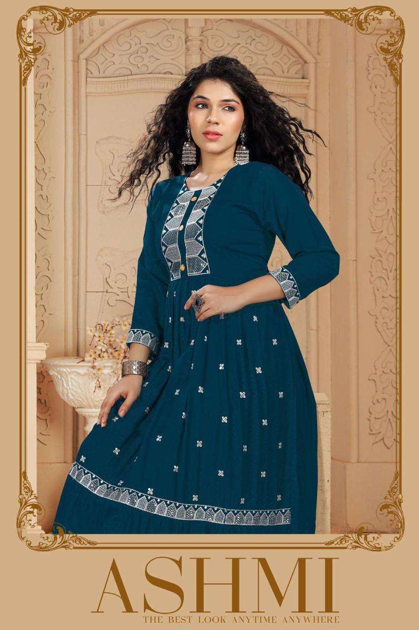 riyaa ashmi series 8178 heavy rayon frock style kurti 