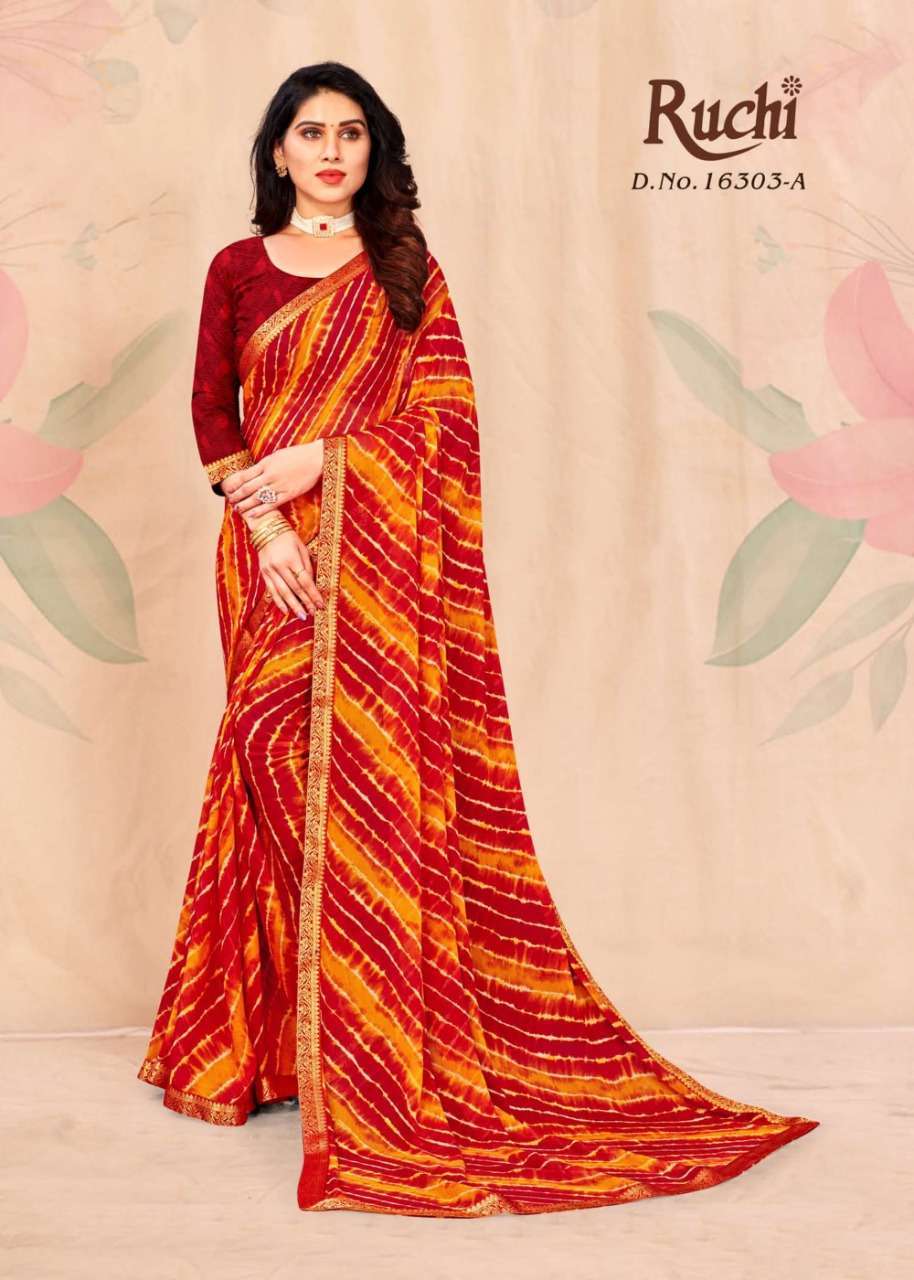 ruchi simayaa lehriya special 16303 Chiffon Saree with Banarsi border