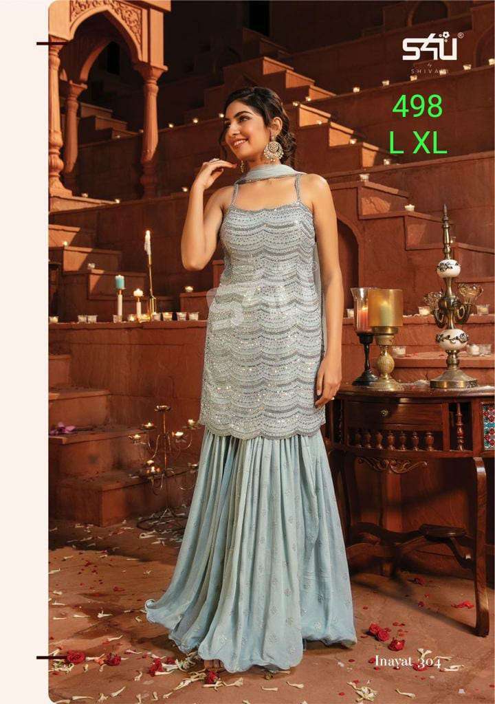 s4u 498 design party wear combo set of kurti with sharara and dupatta