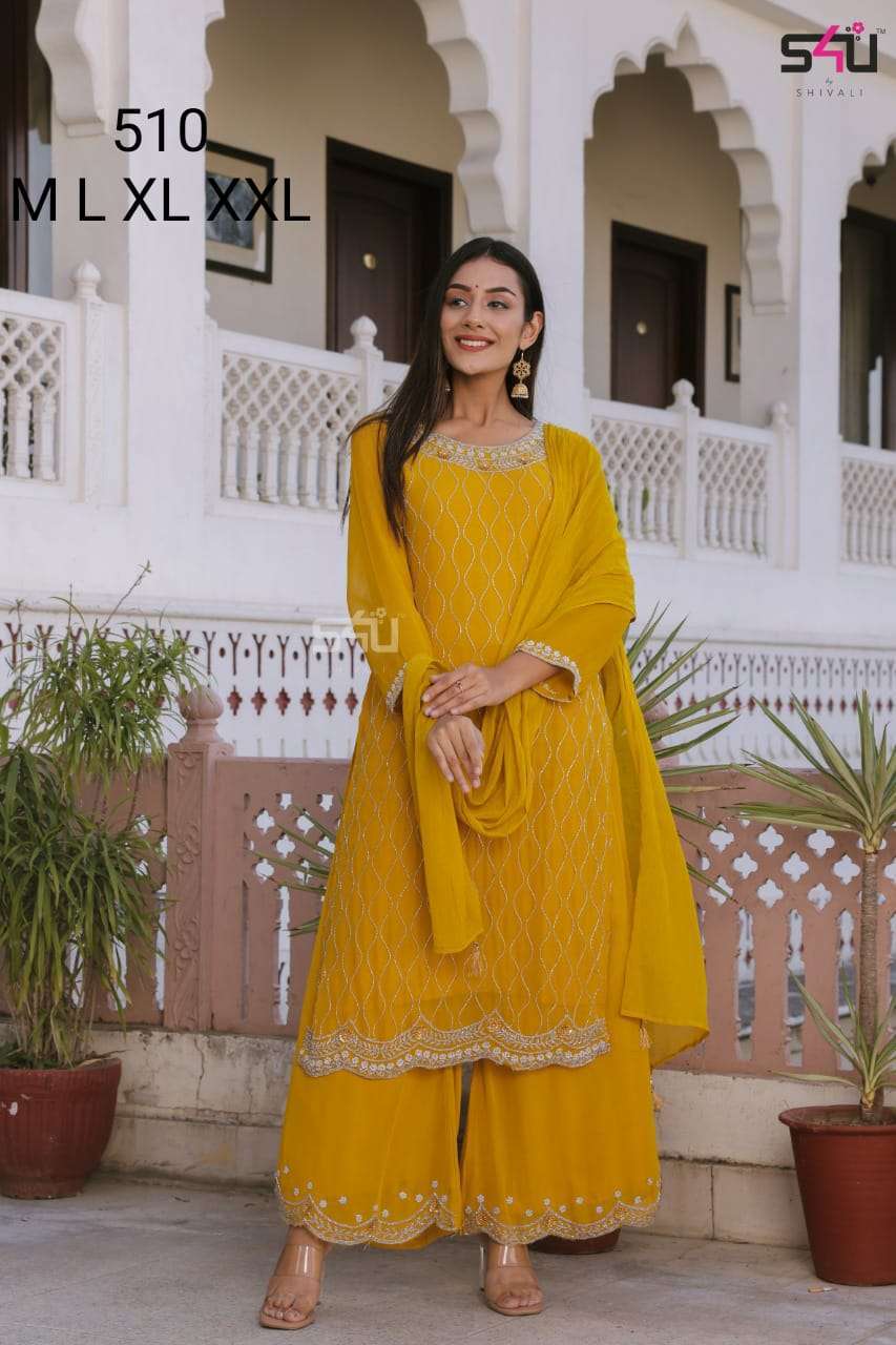 s4u 510 design yellow color kurti combo set