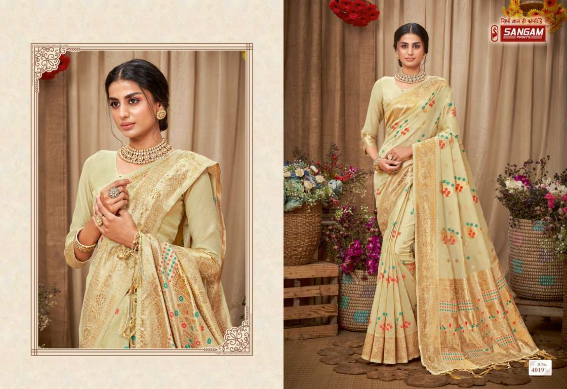 sangam prints fashion queen series 4019-4024 cotton work saree