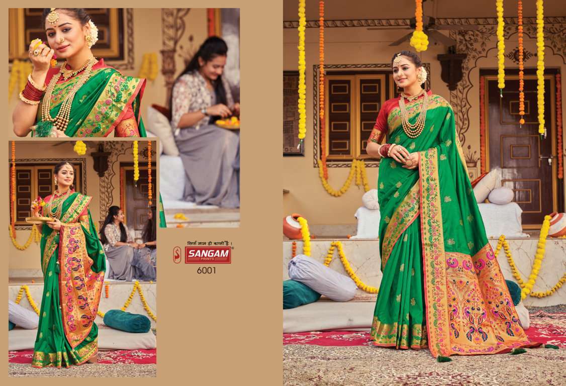 sangam prints paithani pattu silk series 6001-6006 silk saree