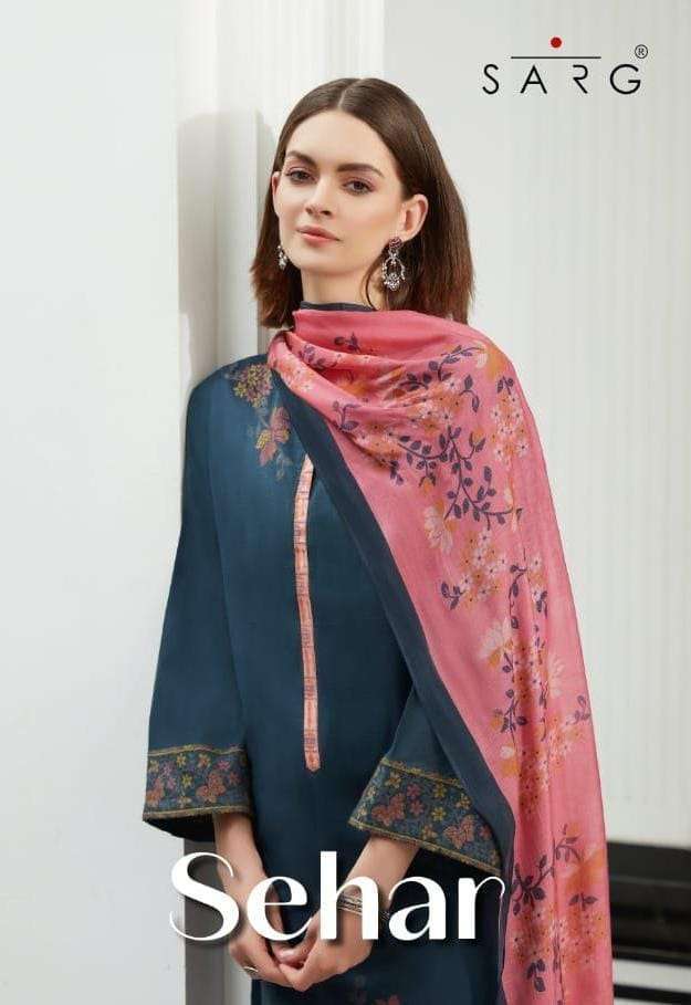 sarg sehar hand woven cotton jacquard digital print suit 