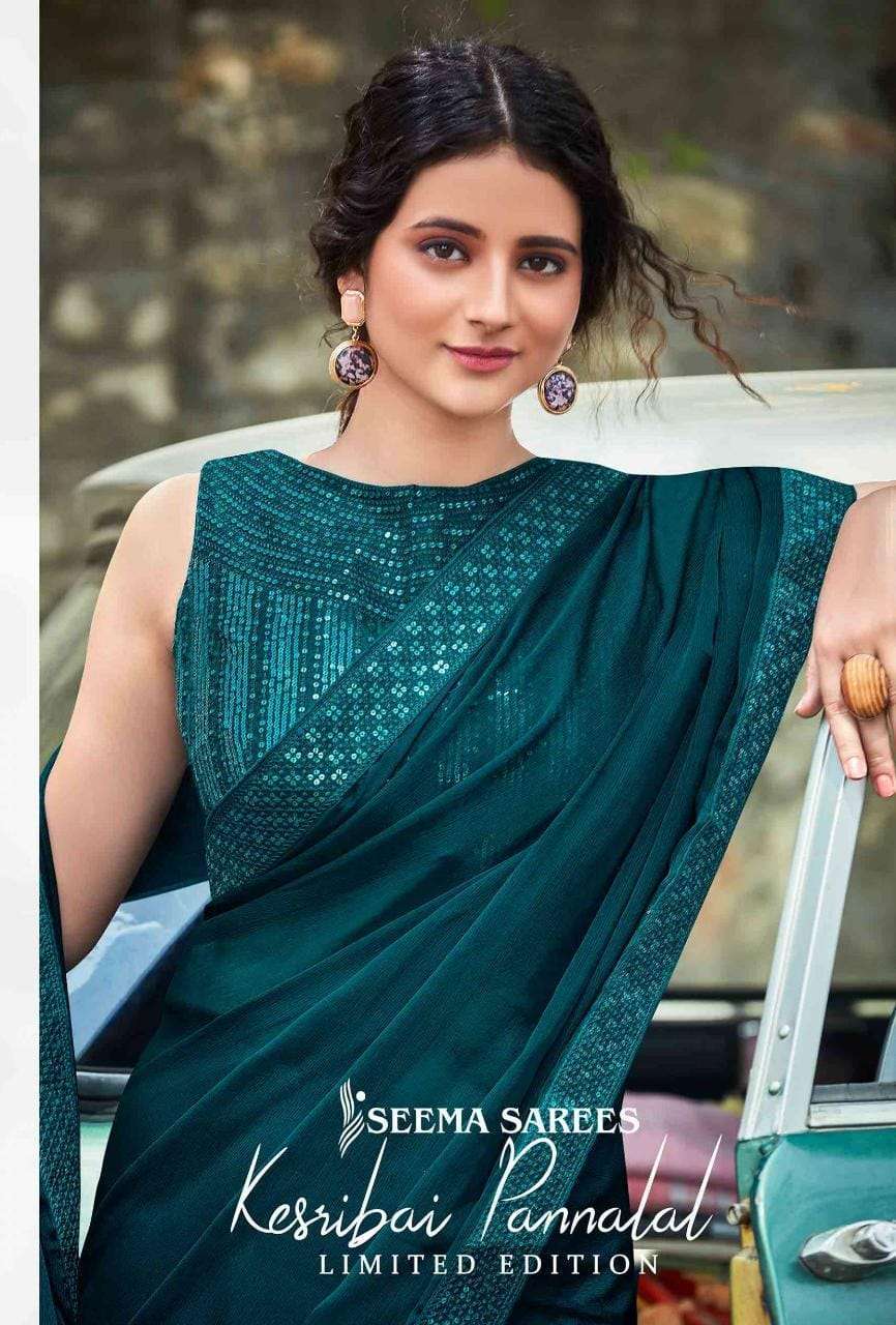 seema saree kesribai pannalal series 1001-1008 moss chiffon saree